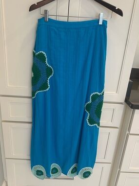 Anna Cate Maxi Skirt with Green Crochet Motifs